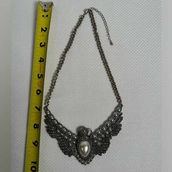 VTG Flying Eagle With Pearls Silver Tone Necklace Pendant Statement Necklace - Picture 5 of 11